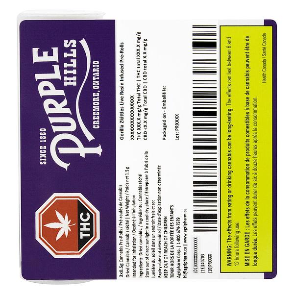 Purple Hills - Gorilla Zkittles Live Resin Infused Pre-roll image 3