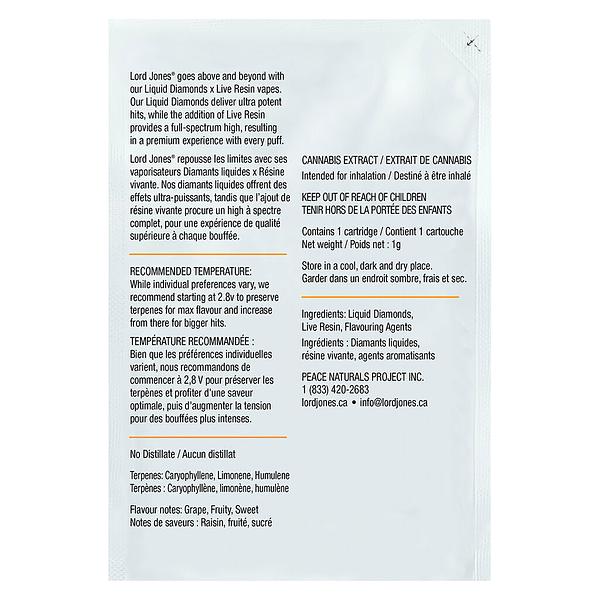 Lord Jones - Gorilla Grape Liquid Diamonds X Live Resin 510 Thread Cartridge