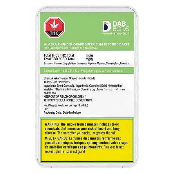 Dab Bods - Alaska Thunder Grape Electric Dartz Super Slim Pre Roll