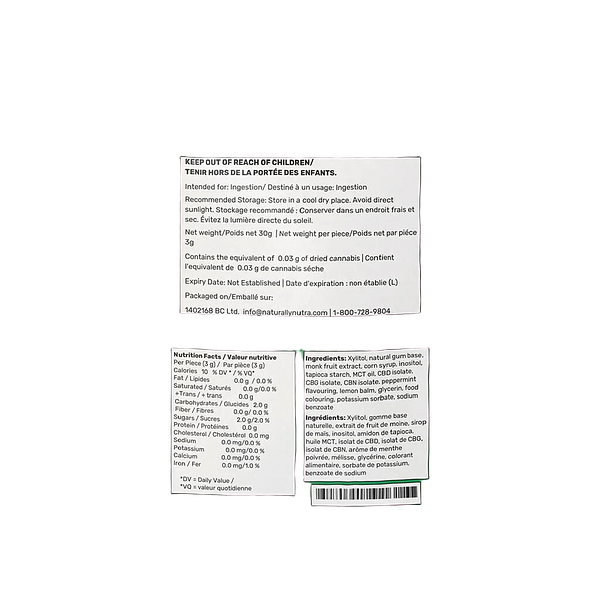 Naturally Nutra - Naturally Calm Cbd:Cbg Lemon Balm And Mint Chewing Gum