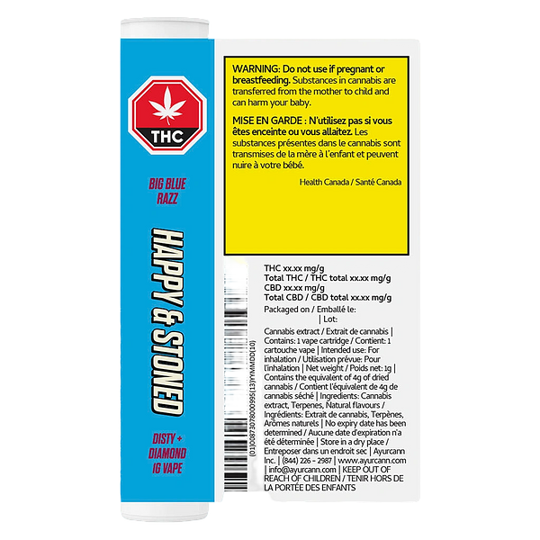 Happy & Stoned - Big Blue Razz Disty+Diamond 510 Thread Cartridge