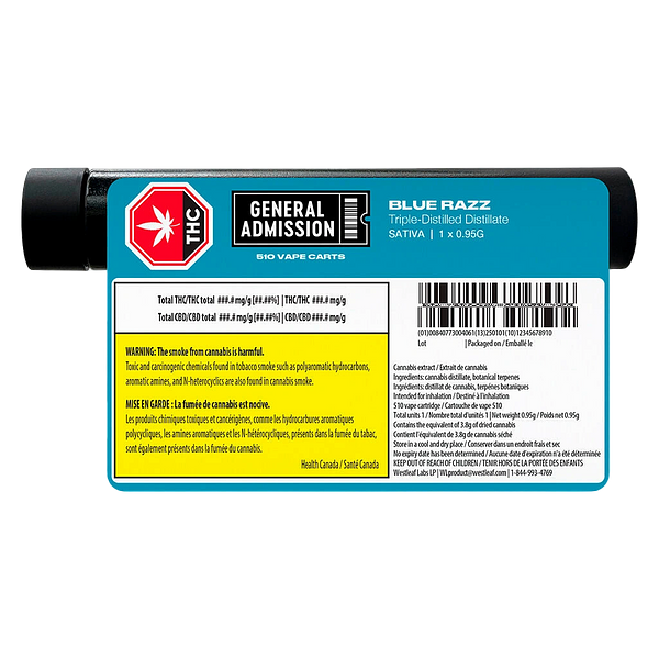 General Admission - Blue Razz Sativa 510 Thread Cartridge