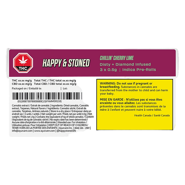 Happy & Stoned - Chillin' Cherry Lime Disty+Diamond Infused Pre Roll