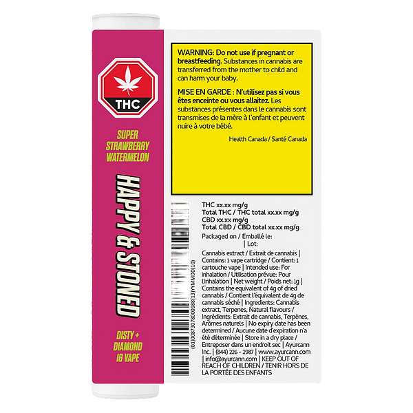 Happy & Stoned - Super Strawberry Watermelon Disty+diamond 510 Thread Cartridge