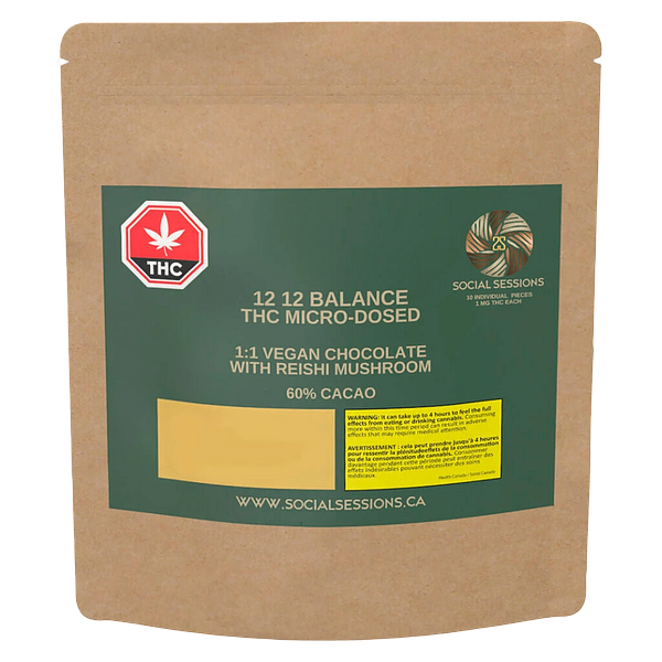 Social Sessions - 1212 Thc+Cbd 1:1 Micro-Dosed Vegan Chocolate Reishi Mushroom