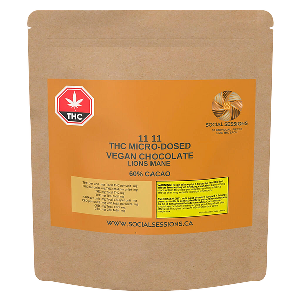 Social Sessions - 1111 Thc Micro-Dosed Vegan Chocolate With Lions Mane