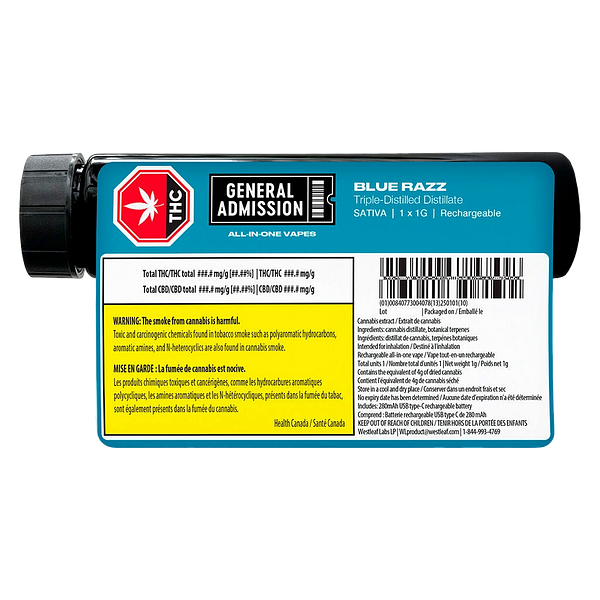 General Admission - Blue Razz Sativa Rechargeable All-In-One Vape