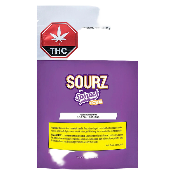 SOURZ by Spinach - Peach Passionfruit 1:1:1 Cbn Cbd Thc Gummies