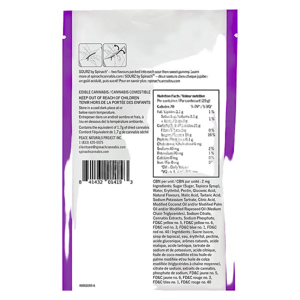 SOURZ by Spinach - Peach Passionfruit 1:1:1 Cbn Cbd Thc Gummies