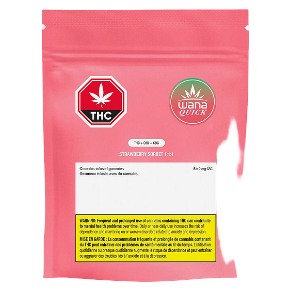 Wana Quick - Strawberry Sorbet 1:1:1 (THC:CBD:CBG) Soft Chews