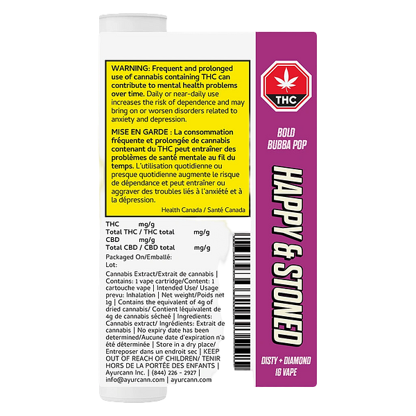 Happy & Stoned - Bold Bubba Pop Disty+Diamond 510 Thread Cartridge