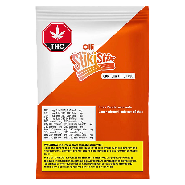 Olli StikiStix - Sour Fizzy Peach Lemonade CBG:CBN:THC:CBD Chews