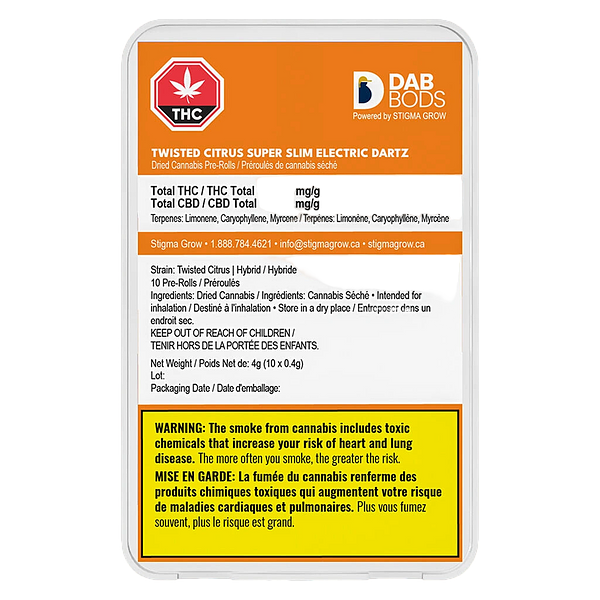 Dab Bods - Twisted Citrus Super Slim Electric Dartz Pre-Rolls