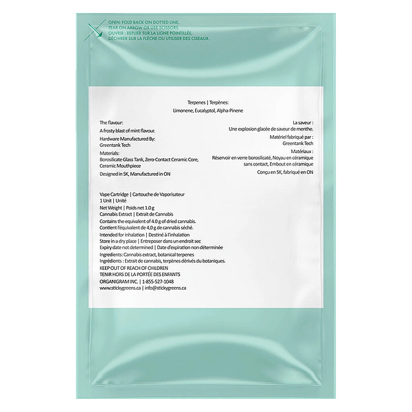 Sticky Greens - Iced Mint - Liquid Diamond Blend 510 Thread Cartridge