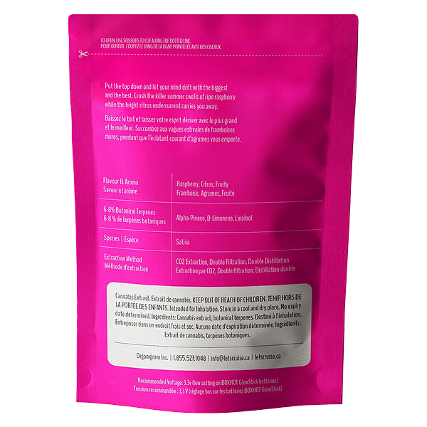 BOXHOT Cruise Control - Raspberry Riptide THC + CBD 510 Thread Cartridge