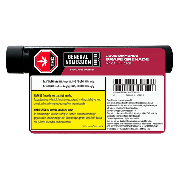 General Admission - Grape Grenade Liquid Diamond Bld 510 Thread Cartridge