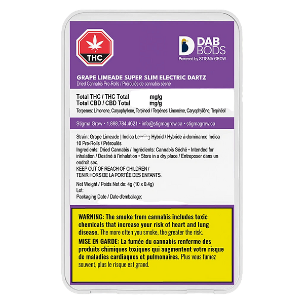 Dab Bods - Grape Limeade Super Slim Electric Dartz Pre-Rolls
