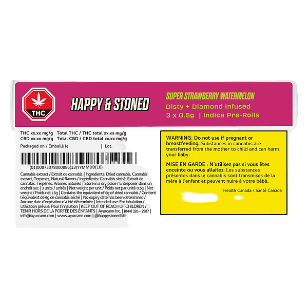 Happy & Stoned - Super Strawberry Watermelon Disty+diamond Infused Pre-roll