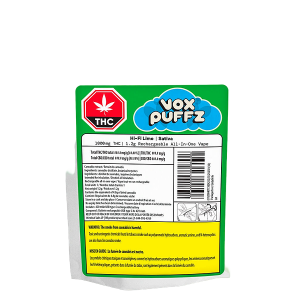 VoxPuffz - HI-Fi Lime Rechargeable All-in-One Vape 1000 mg THC