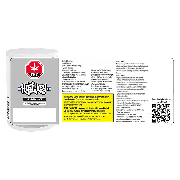 High Key - Hendrix Haze Live Resin Liquid Diamond AIO Vape