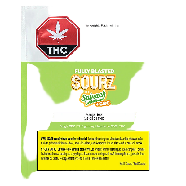 SOURZ by Spinach - Fully Blasted Mango Lime 1:1 CBC THC Gummies
