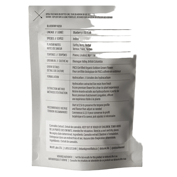 DEBUNK - Blueberry Kush Live Resin 510 Thread Cartridge