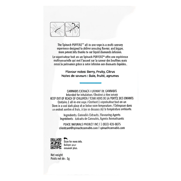 Spinach - Pufferz - Sour Blue Razz All-in-One Liquid Diamonds Vape