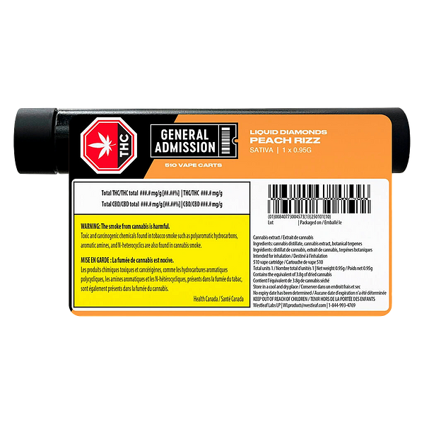 General Admission - Peach Rizz Liquid Diamond Blend 510 Thread Cartridge