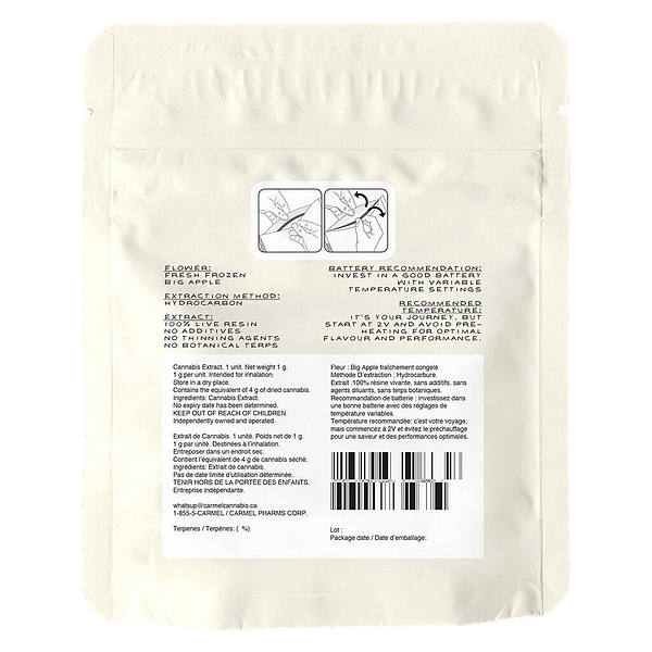 Carmel - Big Apple Pure Live Resin 510 Thread Cartridge