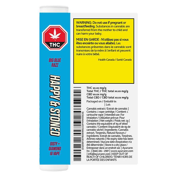 Happy & Stoned - Big Blue Razz Disty+Diamond 510 Thread Cartridge image 3