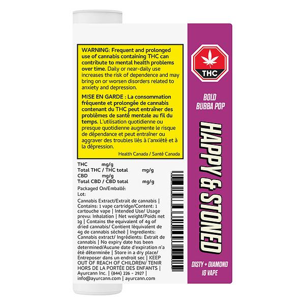 Happy & Stoned - Bold Bubba Pop Disty+Diamond 510 Thread Cartridge image 3