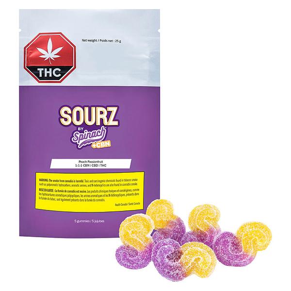 SOURZ by Spinach - Peach Passionfruit 1:1:1 Cbn Cbd Thc Gummies image 4