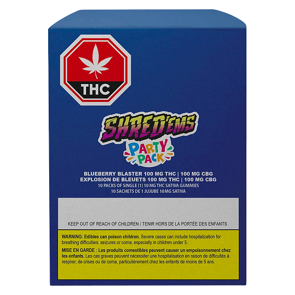 SHRED'EMS - Blueberry Blaster Max10 Party Pack 100 Thc:Cbg Gummies