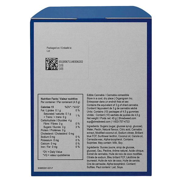 SHRED'EMS - Blueberry Blaster Max10 Party Pack 100 Thc:Cbg Gummies