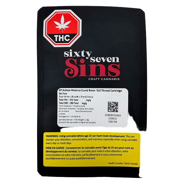 Sixty Seven Sins - 67 Artisan Reserve Cured Resin 510 Thread Cartridge