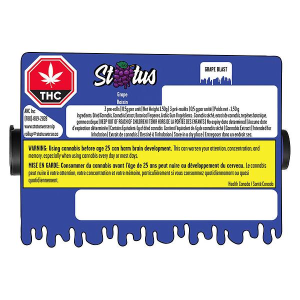 Status - Grape Blast Liquid Diamond Infused & Diamond Coated Pre Roll