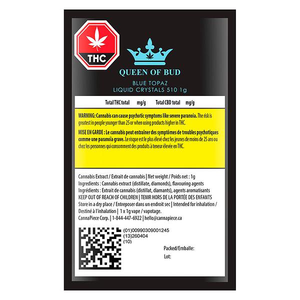 Queen of Bud - Blue Topaz Liquid Crystals 510 Thread Cartridge