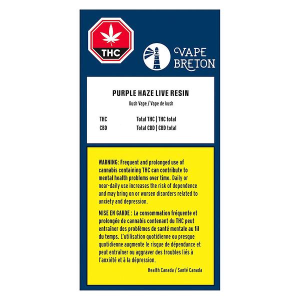 Vape Breton - Purple Haze Live Resin 510 Thread Cartridge