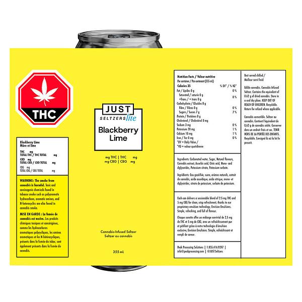 Just Seltzers Lite - Blackberry Lime 2.5 THC + 5 CBG Seltzer