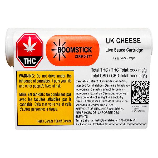 Boomstick - Uk Cheese Live Sauce 510 Thread Cartridge