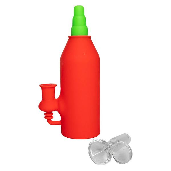Lit Silicone - Chilli Bottle Water Pipe W/Glass Pull Out