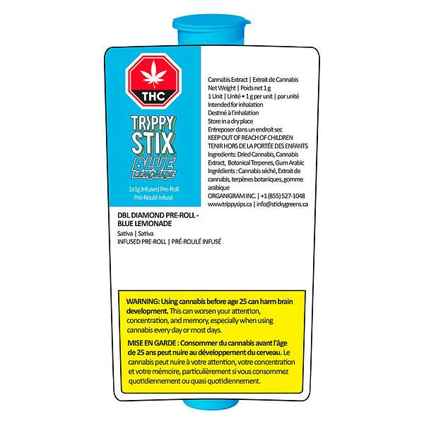 Trippy Sips - Trippy Stix Dbl Diamond Infused Pre-Roll Blue Lemonade