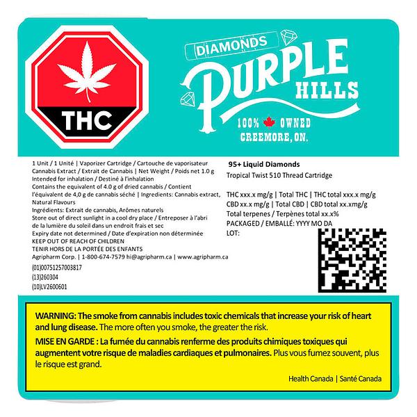 Purple Hills - 95+ Liquid Diamonds – Tropical Twist 510 Thread Cartridge