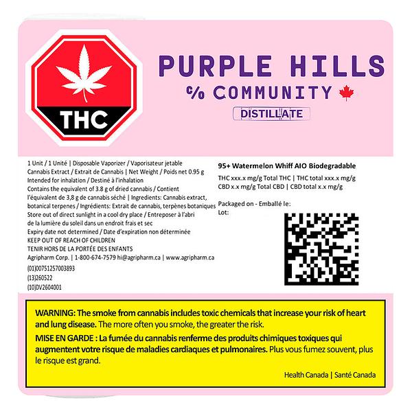 Purple Hills - 95+ Watermelon Whiff AIO Biodegradable
