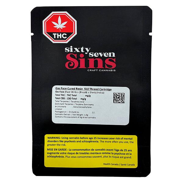 Sixty Seven Sins - Gas Face Cured Resin 510 Thread Cartridge