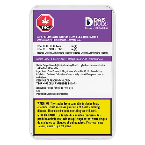 Dab Bods - Grape Limeade Super Slim Electric Dartz Pre-Rolls image 2