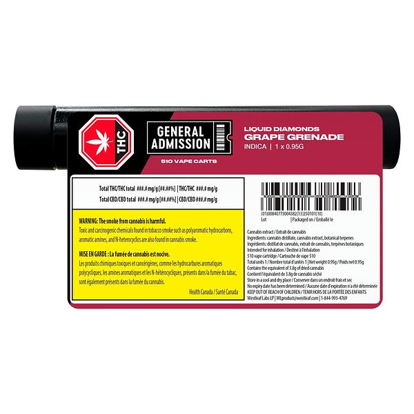 General Admission - Grape Grenade Liquid Diamond Bld 510 Thread Cartridge image 3