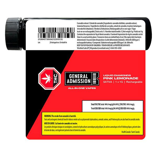 General Admission - Pink Lemonade Liquid Diamond Disposable Vape image 3