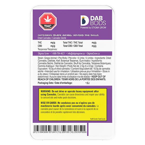 Dab Bods - Outsiders Grape Animal Infused Pre-Roll image 2