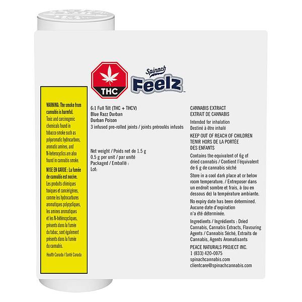 Spinach FEELZ - Blue Razz Durban THCv Full Tilt Infused Pre-Rolls image 3
